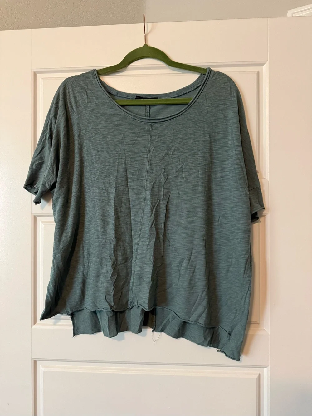 Relaxed Boatneck Short-Sleeve Top in Sage Green - Picture 2 of 4